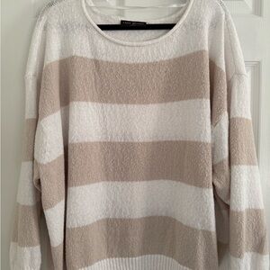 Lane Bryant Cream and Tan Striped Sweater